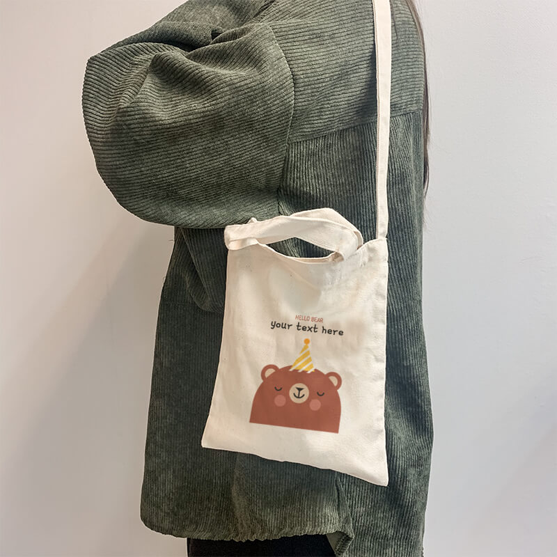 Hello Bear Mini Canvas Tote-bag, Custom our iTee template and make it yours. Model View