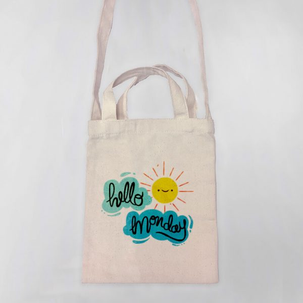 Hello Monday Mini Canvas Tote-bag, Custom our iTee template and make it yours. Product View