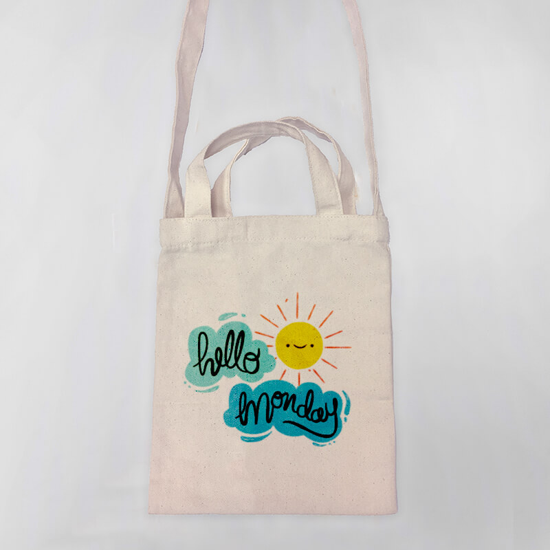 Hello Monday Mini Canvas Tote-bag, Custom our iTee template and make it yours. Product View