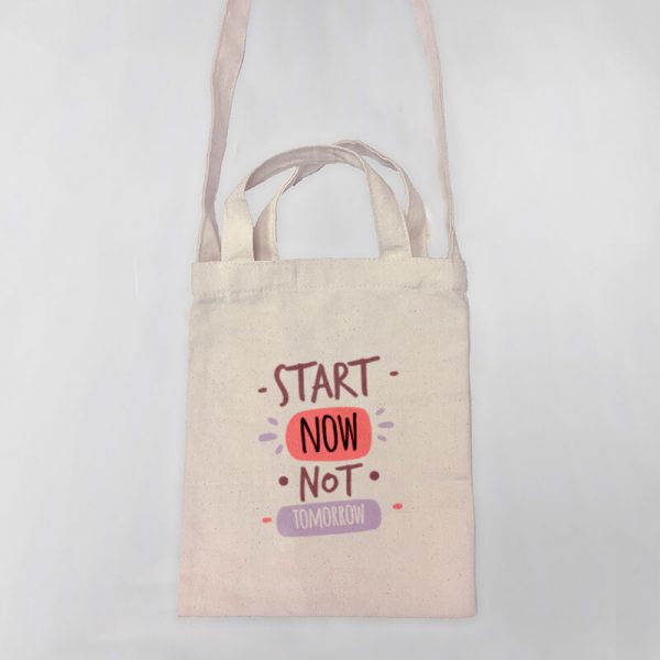 Start Now, Not Tomorrow Mini Canvas Tote-bag, Custom our iTee template and make it yours. Product View