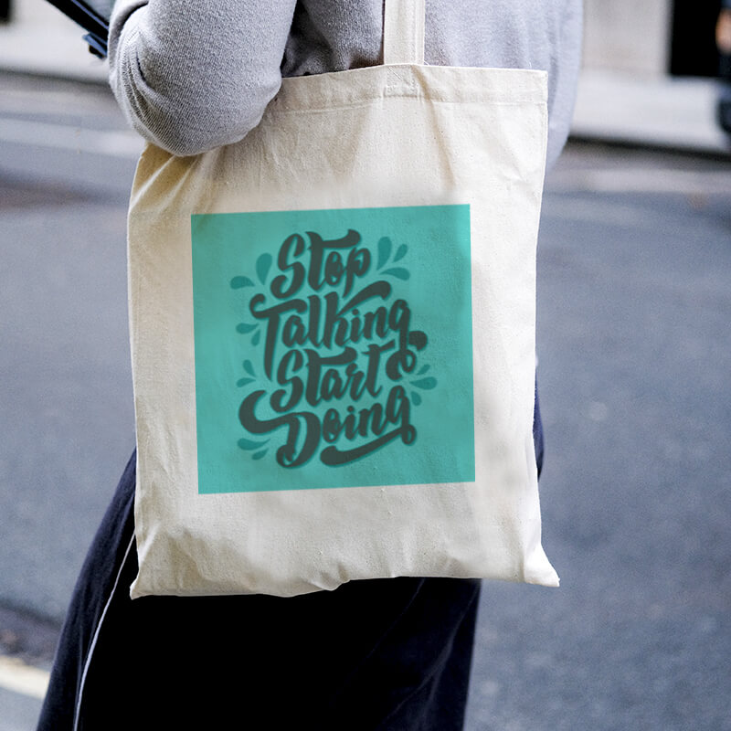 Stop Talking, Start Doing Canvas Tote-bag Freesize, Custom our iTee template and make it yours. Model View