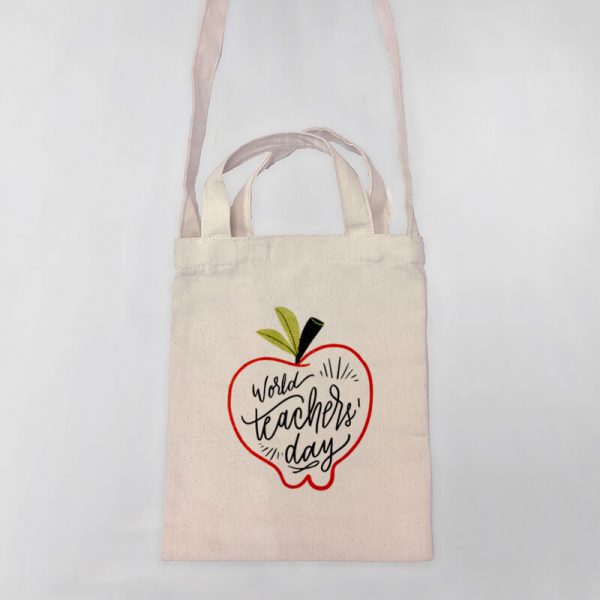 World's Teacher Day Mini Canvas Tote-bag, Custom our iTee template and make it yours. Product View
