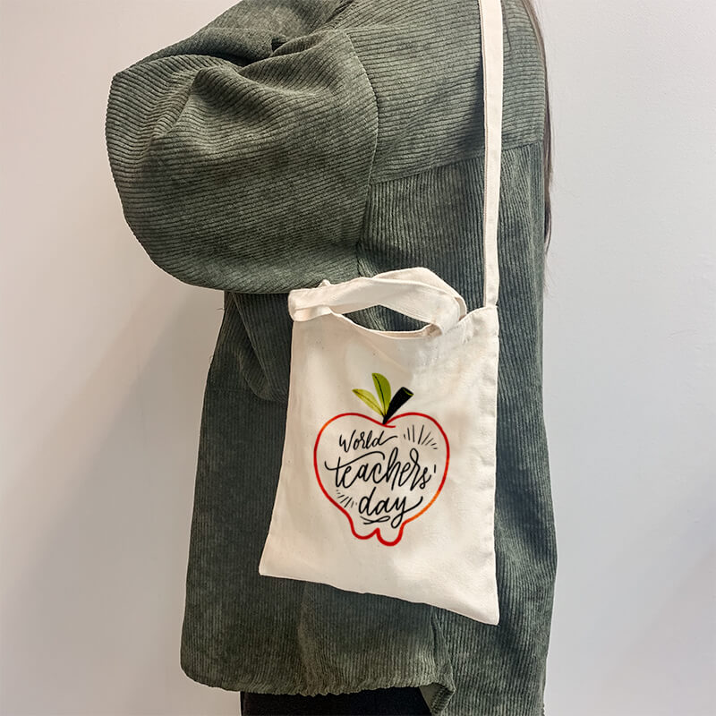 World's Teacher Day Mini Canvas Tote-bag, Custom our iTee template and make it yours. Model View