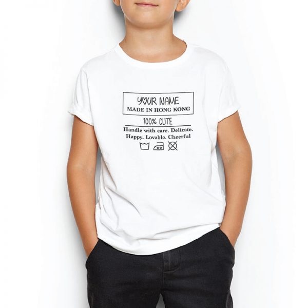 Custom your My Wash Care Instruction White T-shirt Template, Boy Model View