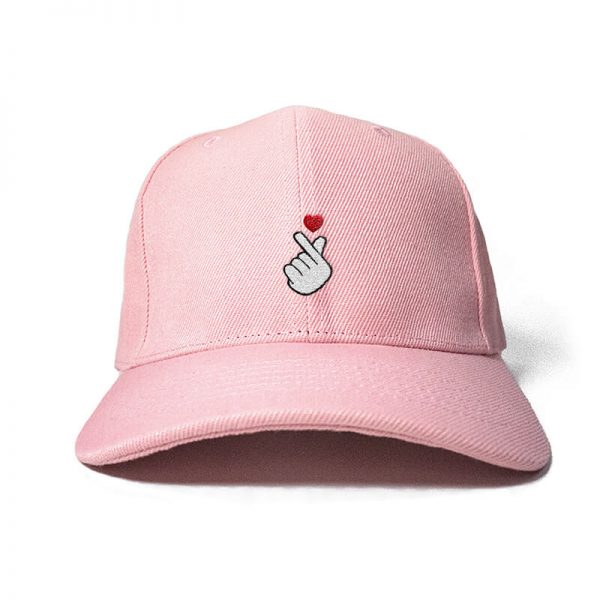 Finger Heart in Baby Pink Embroidered Cap, Custom our iTee template and make it yours. Product View