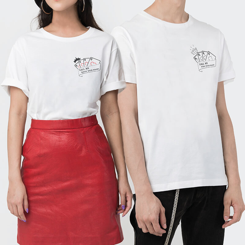 Custom your King & Queen White Unisex Crew T-shirt Template, Model