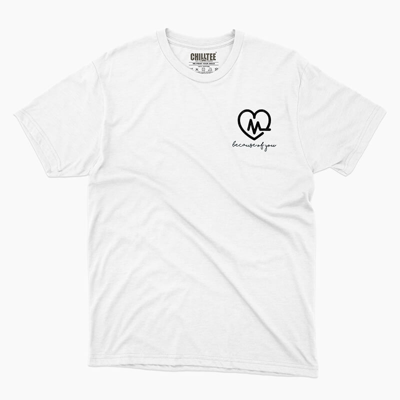 Custom your Heart Beat White Unisex Crew T-shirt Template, Front Product View for Men
