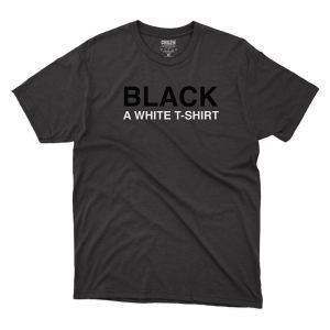 White and Black Unisex Couple T-shirt Template, Product Shot (Black Front)